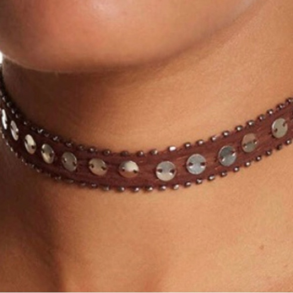 NWT Chan Luu Necklace - Chiffon Choker  in Brown with Brass Coins and Beading.